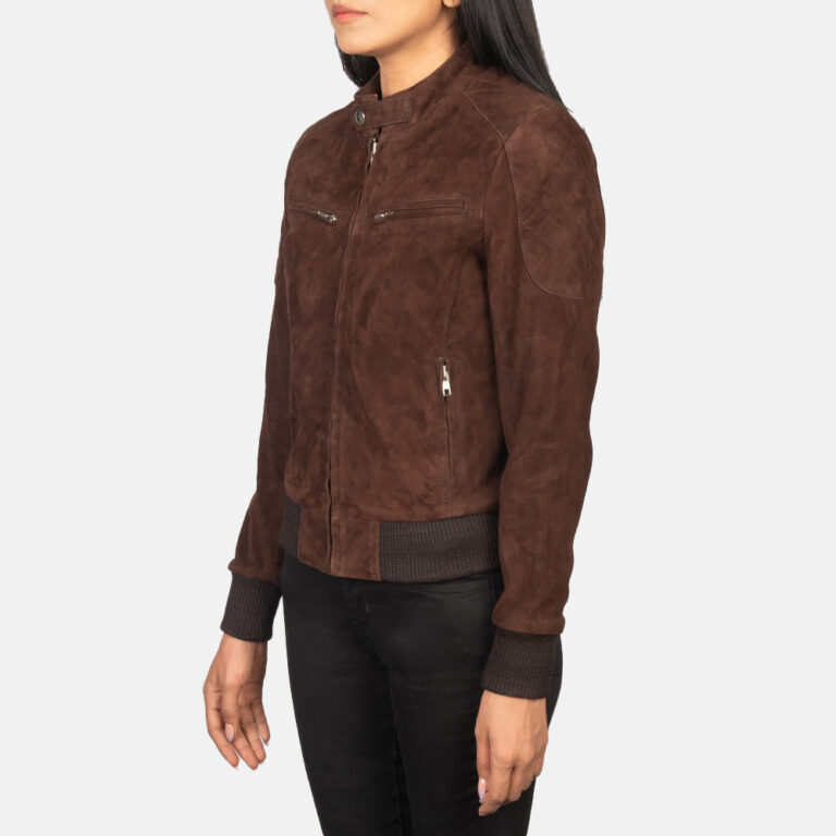 Womens Zenna Mocha Suede Bomber Jacket Side Pose-3-1652192699652